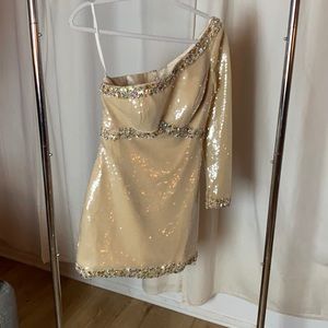 MoriLee Sequined One Shoulder Cocktail Dress